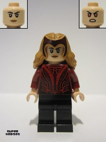 lego 2022 mini figurine sh831 The Scarlet Witch Wanda Maximoff - Plain Black Legs, Medium Nougat Hair with Tiara 