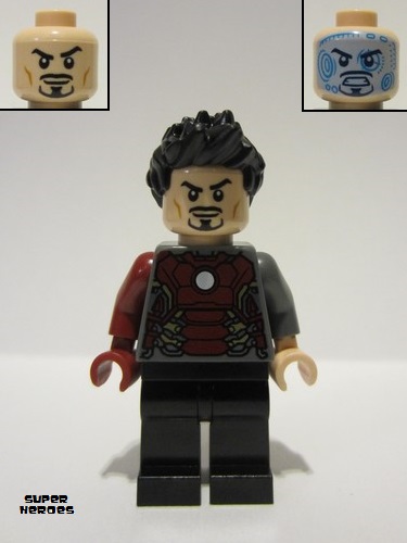 lego 2022 mini figurine sh850 Tony Stark Dark Bluish Gray Iron Man Suit with Dark Red Right Arm 