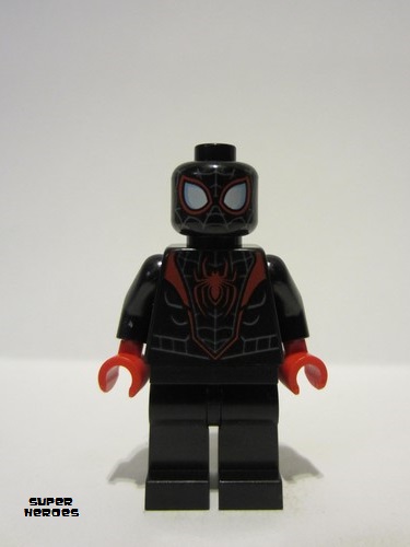 lego 2023 mini figurine sh0855 Spider-Man Miles Morales - Dark Bluish Gray Webbing on Head, Red Hands 