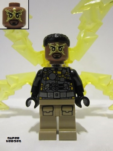 lego 2023 mini figurine sh0891 Electro Black and Dark Tan Outfit, Medium Brown Head, Electricity Wings 