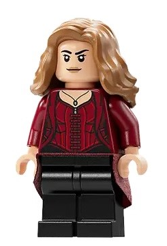 lego 2023 mini figurine sh0897 The Scarlet Witch Wanda Maximoff - Plain Black Legs, Medium Nougat Hair, Dark Red Cloth Skirt 