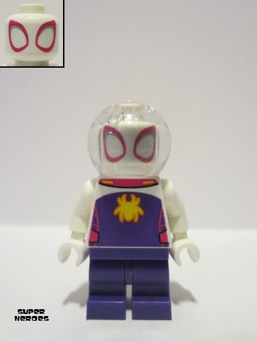 lego 2023 mini figurine sh863 Ghost-Spider Medium Legs, Trans-Clear Helmet 