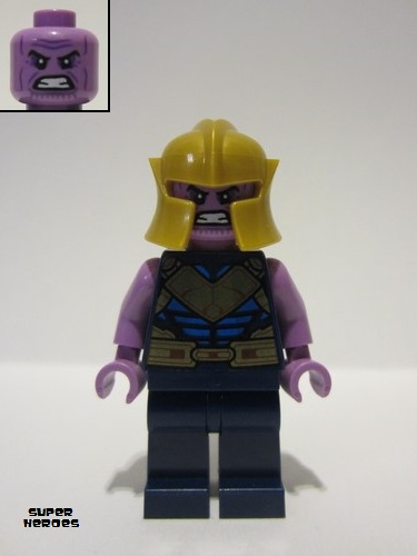 lego 2023 mini figurine sh906 Thanos Dark Blue Legs Plain, Medium Lavender Arms, Pearl Gold Helmet 