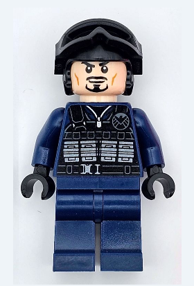 lego 2023 mini figurine sh919 Tony Stark SHIELD Agent, Tactical Vest, Black Helmet and Goggles 