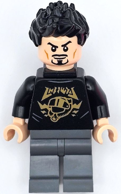 lego 2023 mini figurine sh928 Tony Stark Black Shirt with Gold Helmet, Pin Holder on Back 