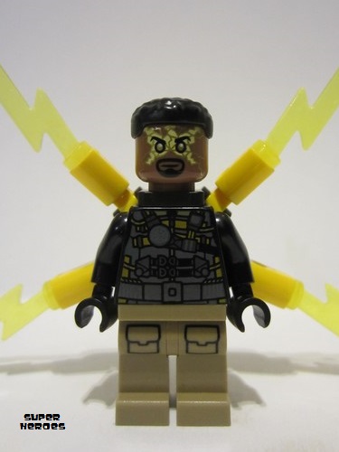 lego 2024 mini figurine sh0945 Electro Black and Dark Tan Outfit, Medium Brown Head, Small Electricity Wings 