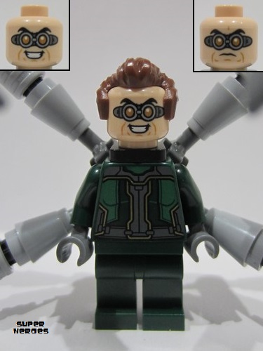 lego 2024 mini figurine sh0947 Dr. Octopus (Otto Octavius) / Doc Ock Dark Green Suit, Mechanical Arms (Hinge Cylinders) 