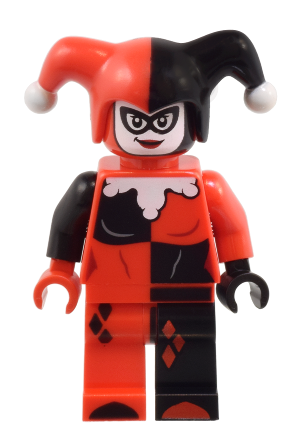 lego 2024 mini figurine sh0959 Harley Quinn Jester's Cap, Black and Red Hands, Rounded Collar 