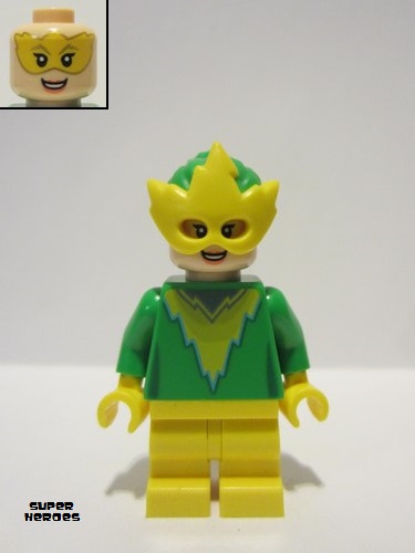 lego 2024 mini figurine sh951 Electro Bright Green Torso and Hair, Yellow Mask and Medium Legs 