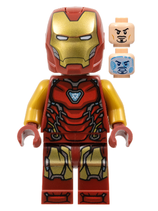 lego 2025 mini figurine sh1046 Iron Man Mark 85 Armor, Large Helmet Visor, Thick Red Markings on Torso 