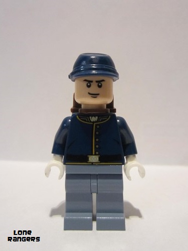 lego 2013 mini figurine tlr019 Cavalry Soldier Backpack, Black Eyebrows, Crooked Smile 