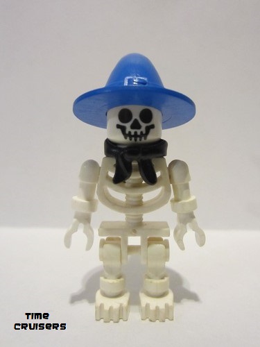 lego 1997 mini figurine gen005 Skeleton With Standard Skull, Blue Wizard / Witch Hat and Black Bandana (Boney) 