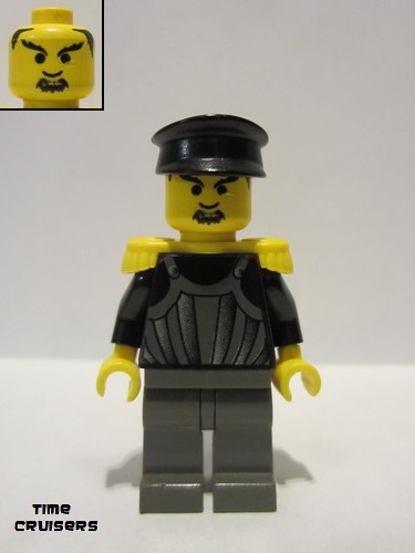 lego 1997 mini figurine tim002 Time Twisters Dark Gray Armor with Silver Stripes and Rivets, Yellow Epaulettes (Professor Millennium / Commodore Schmidt) 