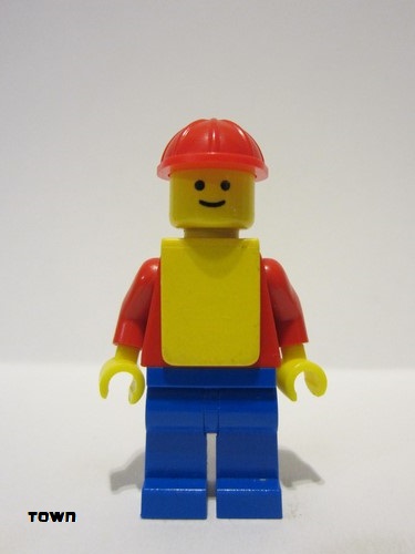lego 1978 mini figurine con014 Citizen Plain Red Torso with Red Arms, Blue Legs, Red Construction Helmet, Yellow Vest 
