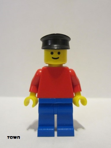 lego 1978 mini figurine pln017 Citizen Plain Red Torso with Red Arms, Blue Legs, Black Hat 