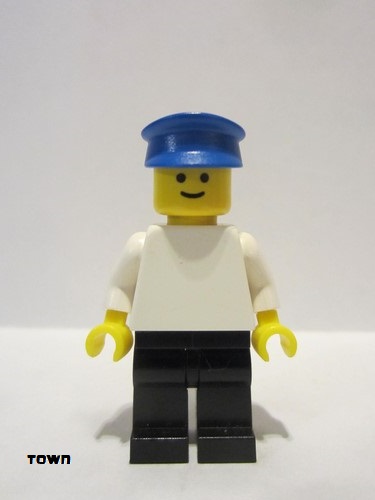 lego 1978 mini figurine pln018 Citizen Plain White Torso with White Arms, Black Legs, Blue Hat 