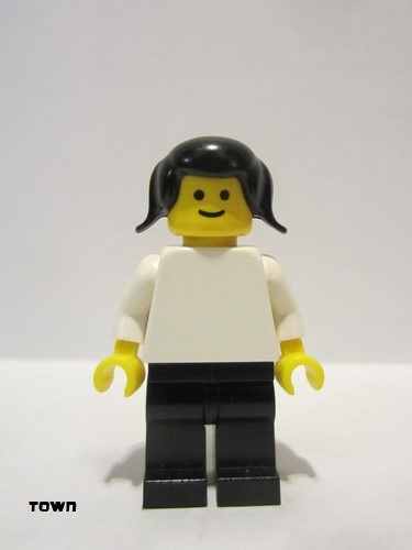 lego 1978 mini figurine pln019 Citizen Plain White Torso with White Arms, Black Legs, Black Pigtails Hair 