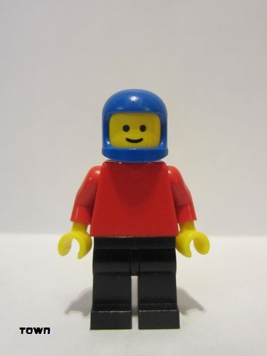 lego 1978 mini figurine pln025 Citizen Plain Red Torso with Red Arms, Black Legs, Blue Classic Helmet 