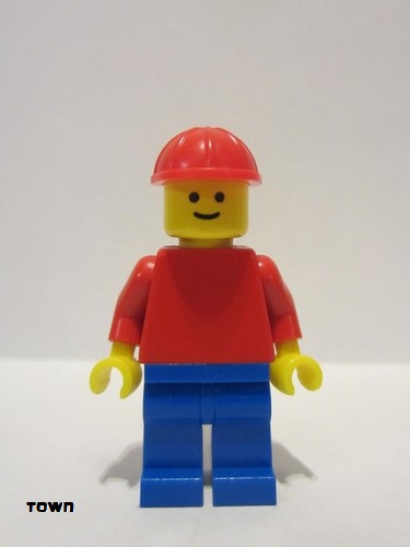 lego 1978 mini figurine pln026 Citizen Plain Red Torso with Red Arms, Blue Legs, Red Construction Helmet 