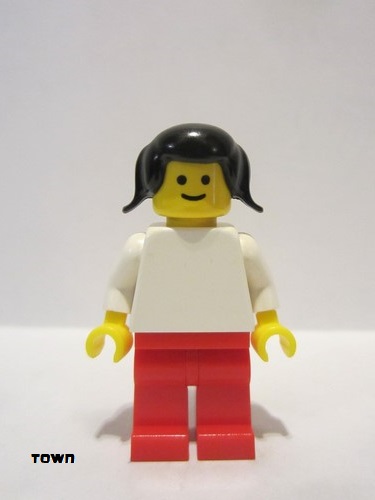lego 1978 mini figurine pln030 Citizen Plain White Torso with White Arms, Red Legs, Black Pigtails Hair 