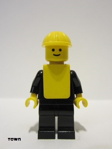lego 1978 mini figurine pln063 Citizen Plain Black Torso with Black Arms, Black Legs, Yellow Construction Helmet, Yellow Vest 