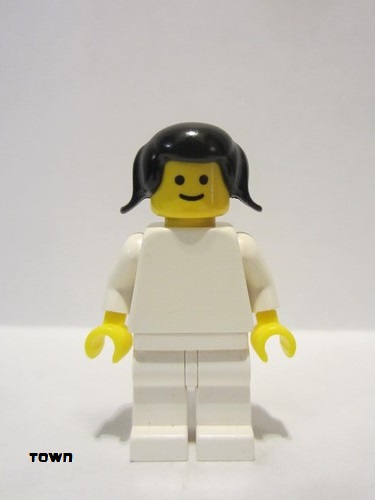 lego 1978 mini figurine pln099 Citizen Plain White Torso with White Arms, White Legs, Black Pigtails Hair 