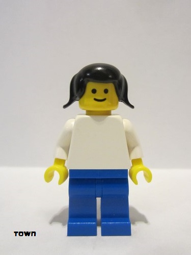 lego 1978 mini figurine pln107 Citizen Plain White Torso with White Arms, Blue Legs, Black Pigtails Hair 