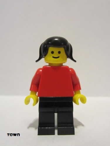 lego 1978 mini figurine pln112 Citizen Plain Red Torso with Red Arms, Black Legs, Black Pigtails Hair 