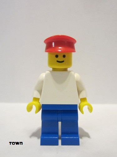 lego 1978 mini figurine trn109 Citizen Plain White Torso with White Arms, Blue Legs, Red Hat 