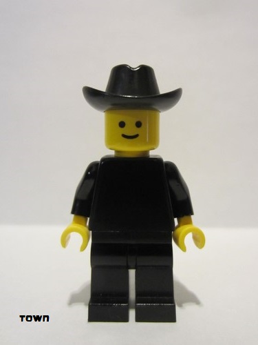 lego 1978 mini figurine twn019 Patron Black Torso (without Torso Sticker), Black Legs, Black Cowboy Hat 