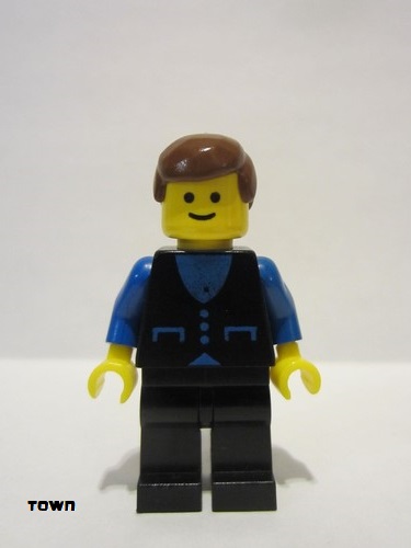 lego 1979 mini figurine but013 Citizen Shirt with 3 Buttons - Blue, Black Legs, Brown Male Hair 