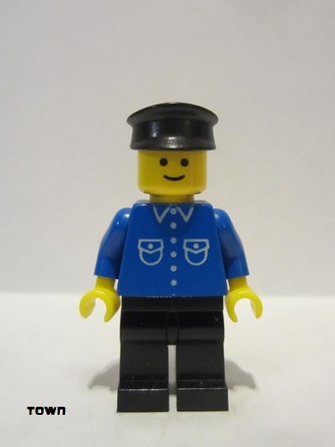 lego 1979 mini figurine but021 Citizen Shirt with 6 Buttons - Blue, Black Legs, Black Hat 