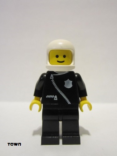 lego 1979 mini figurine cop003 Police Zipper with Badge, Black Legs, White Classic Helmet 