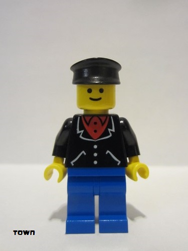 lego 1979 mini figurine trn088 Citizen Suit with 3 Buttons Black - Blue Legs, Black Hat 