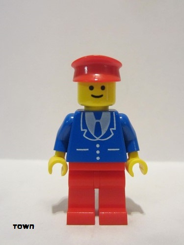 lego 1979 mini figurine trn098 Citizen Suit with 3 Buttons Blue - Red Legs, Red Hat 