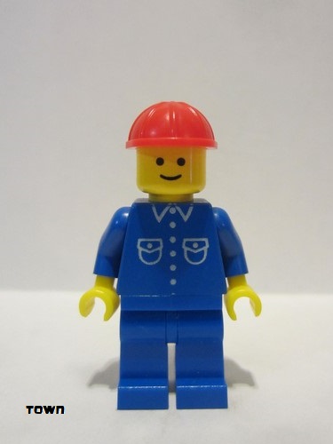 lego 1980 mini figurine but011 Citizen Shirt with 6 Buttons - Blue, Blue Legs, Red Construction Helmet 