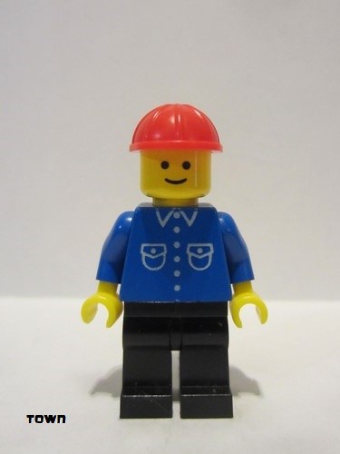 lego 1980 mini figurine but015 Citizen Shirt with 6 Buttons - Blue, Black Legs, Red Construction Helmet 