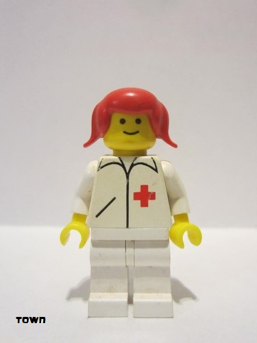 lego 1980 mini figurine doc029 Doctor Straight Line, White Legs, Red Pigtails Hair 