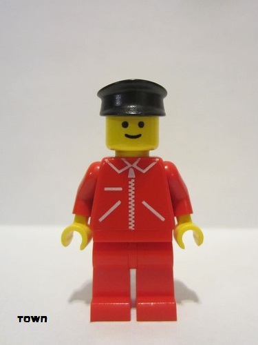 lego 1980 mini figurine jred005 Citizen Jacket Red with Zipper - Red Arms - Red Legs, Black Hat 