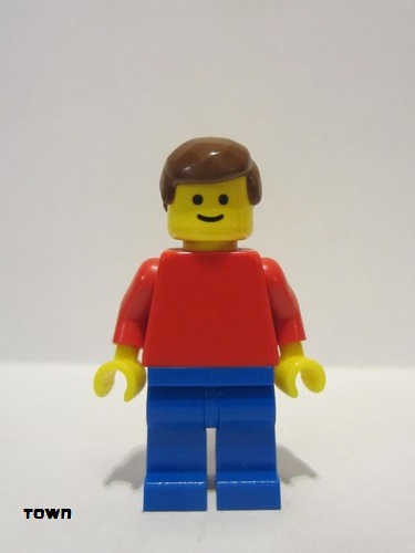 lego 1980 mini figurine pln016 Citizen Plain Red Torso with Red Arms, Blue Legs, Brown Male Hair 