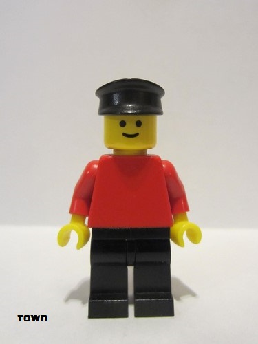 lego 1980 mini figurine pln057 Citizen Plain Red Torso with Red Arms, Black Legs, Black Hat 