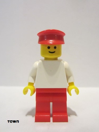 lego 1980 mini figurine pln072 Citizen Plain White Torso with White Arms, Red Legs, Red Hat 