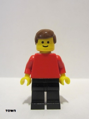 lego 1980 mini figurine pln073 Citizen Plain Red Torso with Red Arms, Black Legs, Brown Male Hair 