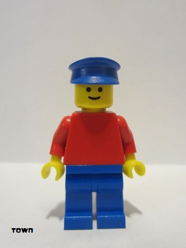 lego 1980 mini figurine pln084 Citizen Plain Red Torso with Red Arms, Blue Legs, Blue Hat 