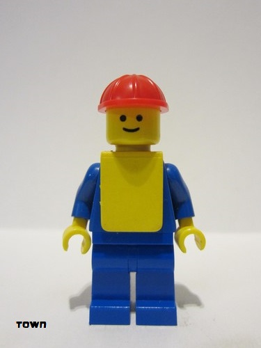 lego 1980 mini figurine pln085 Citizen Plain Blue Torso with Blue Arms, Blue Legs, Red Construction Helmet, Yellow Vest 
