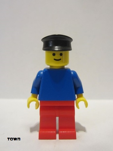 lego 1980 mini figurine pln150 Citizen Plain Blue Torso with Blue Arms, Red Legs, Black Hat 