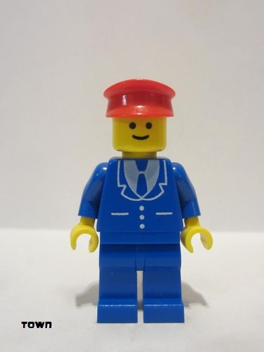 lego 1980 mini figurine trn068 Citizen Suit with 3 Buttons Blue - Blue Legs, Red Hat 