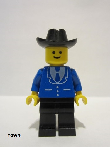 lego 1980 mini figurine trn089 Citizen Suit with 3 Buttons Blue - Black Legs, Black Cowboy Hat 