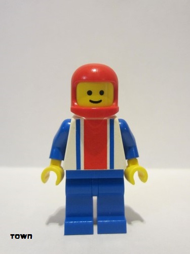 lego 1980 mini figurine ver004 Citizen Vertical Lines Red & Blue - Blue Arms - Blue Legs, Red Classic Helmet 