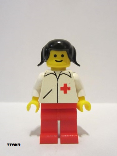 lego 1981 mini figurine doc006 Doctor Straight Line, Red Legs, Black Pigtails Hair 